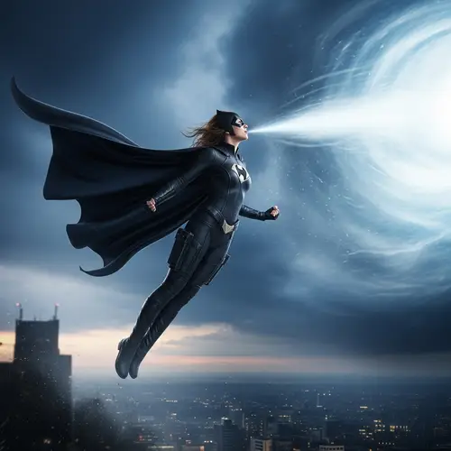 Female Superhero Calls Forth Powerful Storm - Dark Costume