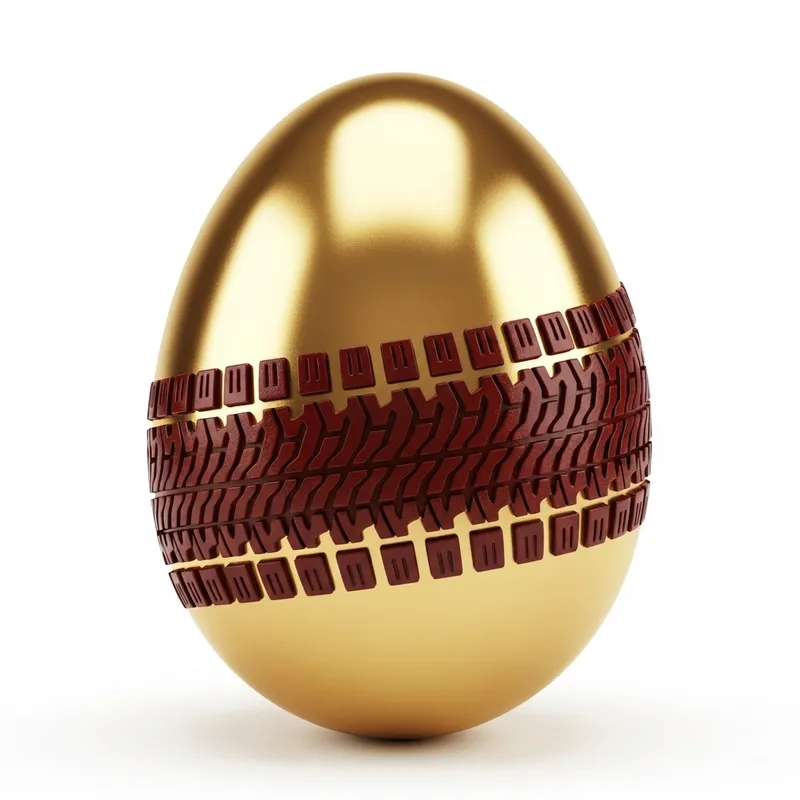 Golden Easter Egg with Dark Red Zigzag Pattern - Shiny Metallic Style