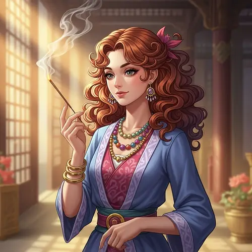 Tranquil Anime Girl With Burning Incense Stick