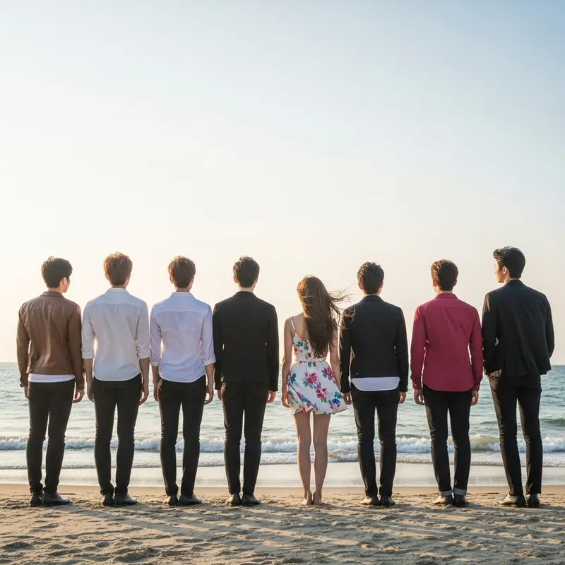 BTS Kpop Group and Beautiful Woman Back at Beach BTS Kpop Group and Beautiful Woman Back at Beach