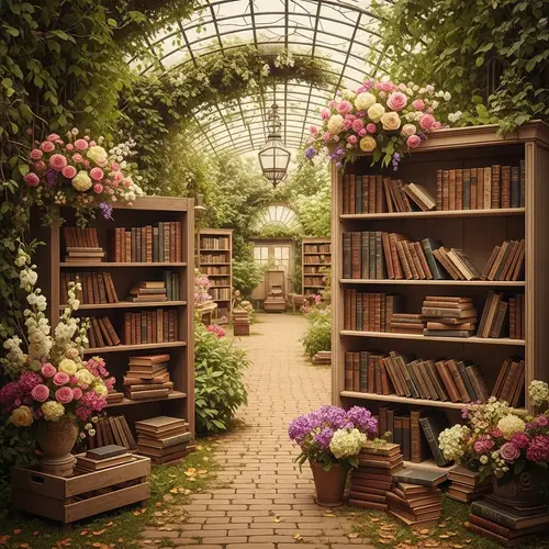 Vintage Book Fair in Lush Garden: Historical Charm Captured