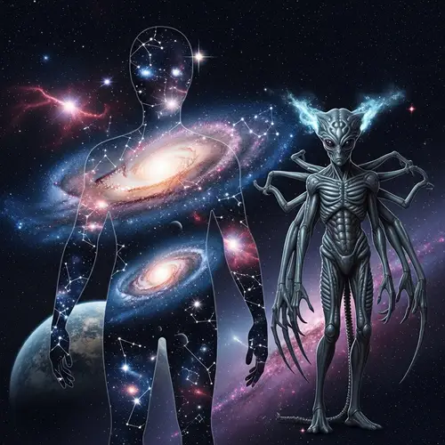 AI Galaxy Theme with Alien: Cosmic Encounter Image