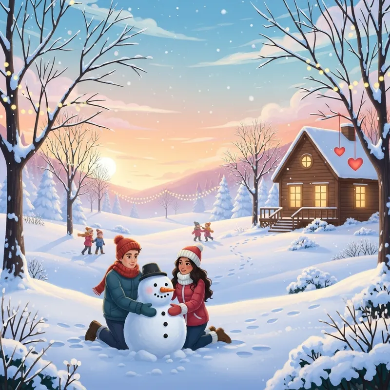 February Delight: Enchanting Snowman Scene in a Cozy Park