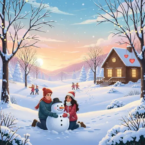 Winter Wonderland: Romantic Snowman Scene in a Cozy Park