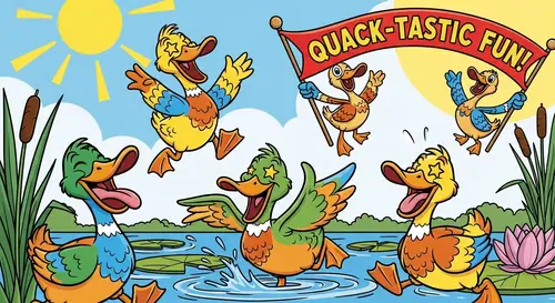 Playful Cartoon Ducks in Vibrant Colors | Bright & Happy Ducks
