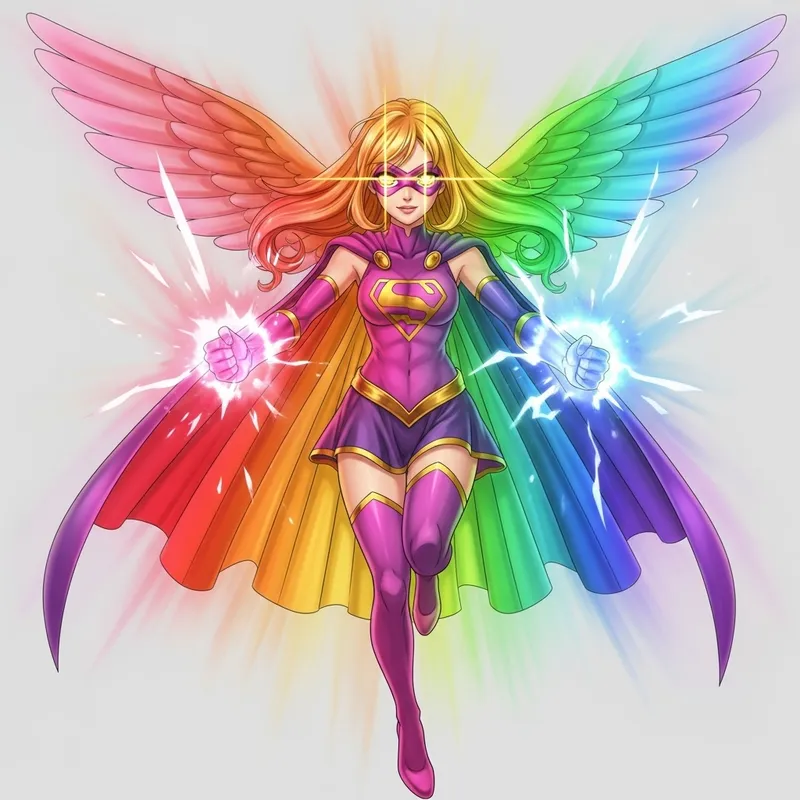 Anime Superhero Girl in Pink and Purple with Rainbow Powers