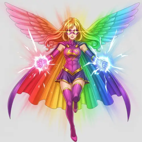 Colorful Anime Superhero Girl with Rainbow Powers
