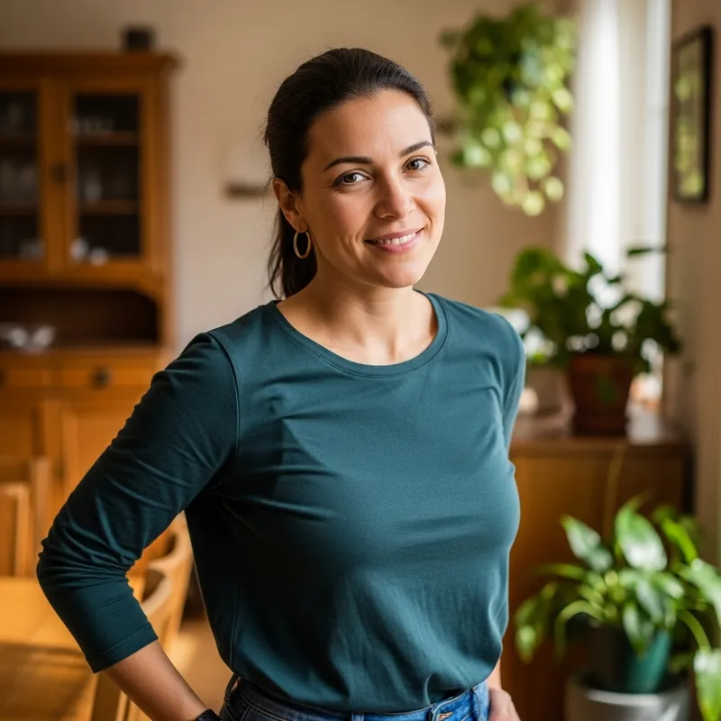 Cheerful Portrait of a Woman in Casual Attire