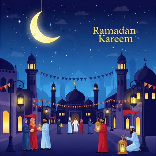 Spirit of Ramadan Kareem: Crescent Moon & Cityscape Scene