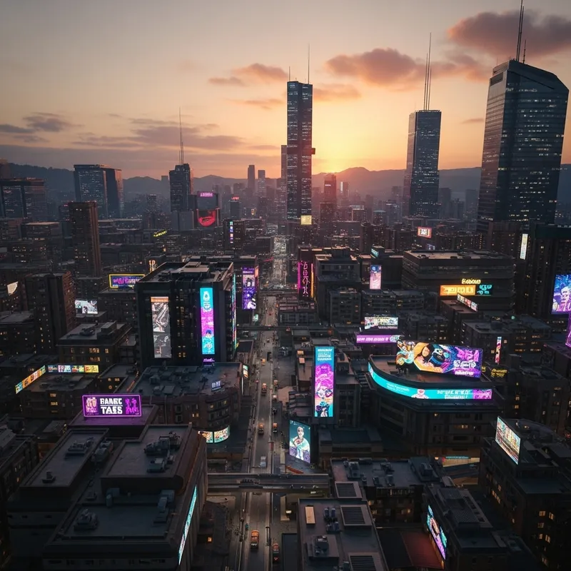 Futuristic Cyberpunk Cityscape at Dusk - Urban Landscape