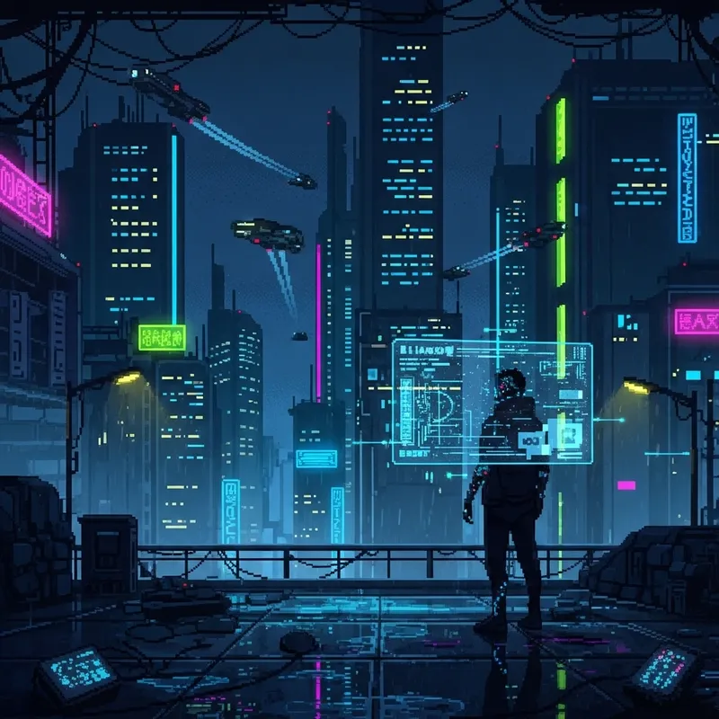 Cyberpunk Night Pixel Art for Video Games