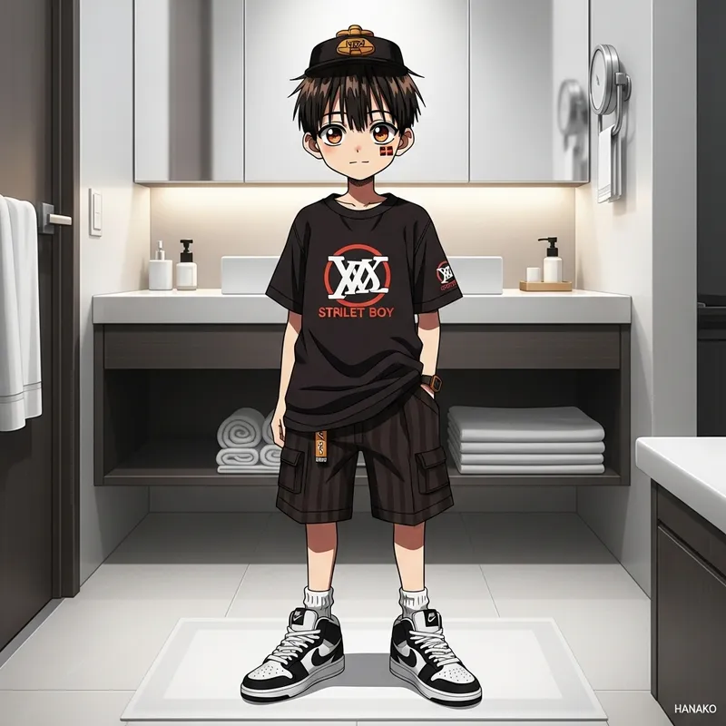 Anime Aesthetic: Toilet Boy Hanako Kun Sporting Stylish Streetwear & Sneakers