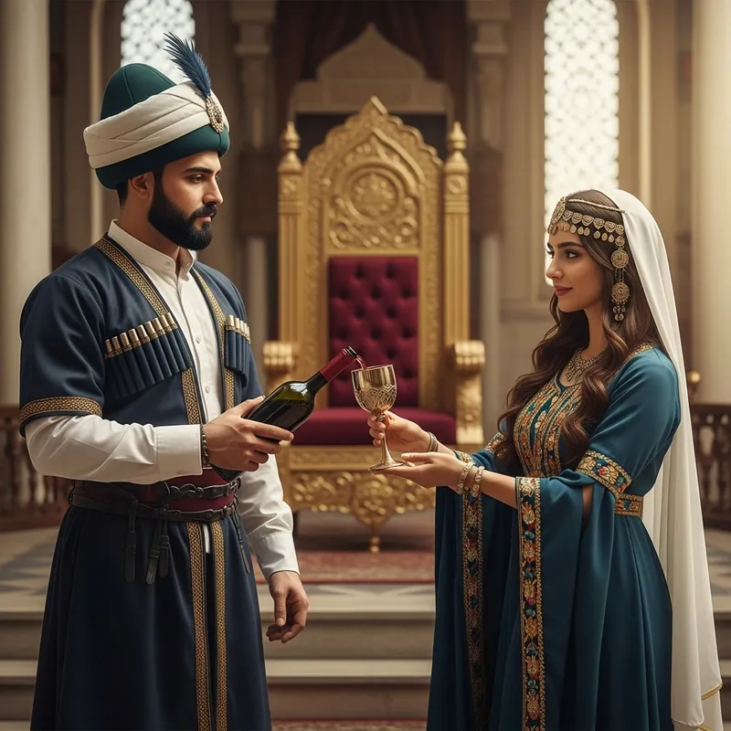 Kurdish Prince Filling Princess's Goblet with Wine in Palace