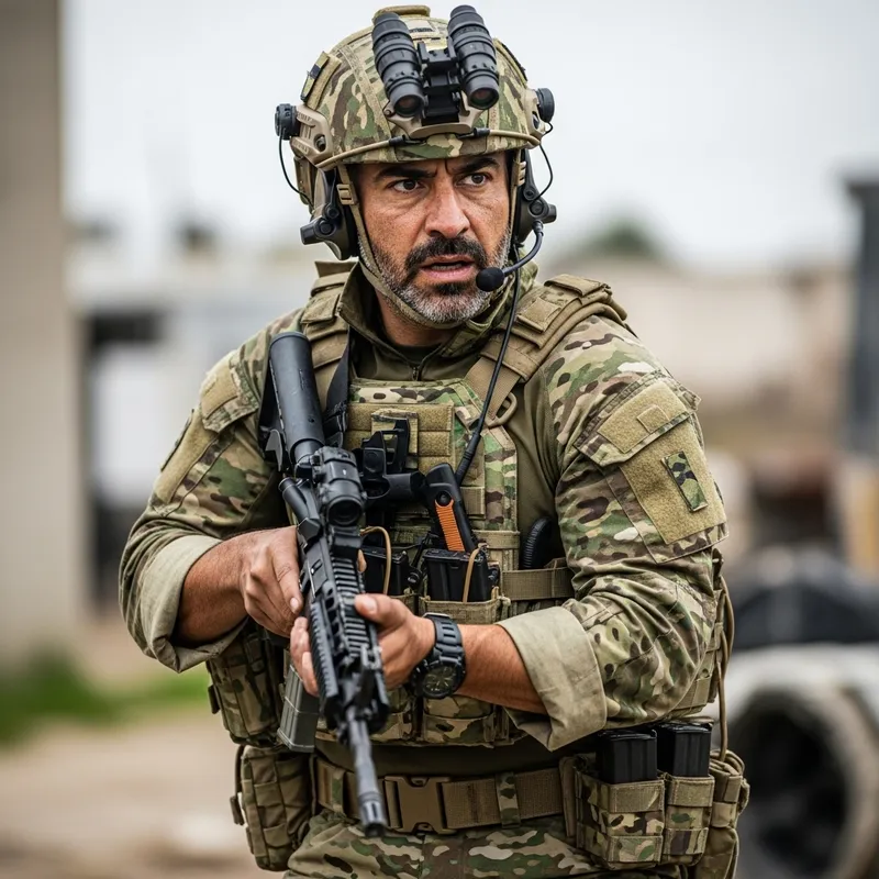 Intense Mexican Navy Special Forces Soldier in Camouflage Gear