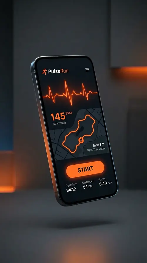 PulseRun Fitness App - Premium Smartphone Mockup