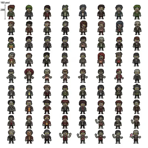 Pixel Art Zombie Sprite Sheet for Distinct Characters | 160x288px