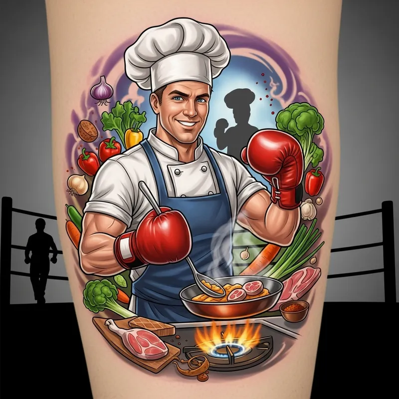Unique Chef Boxing Tattoo Design for Food Lovers