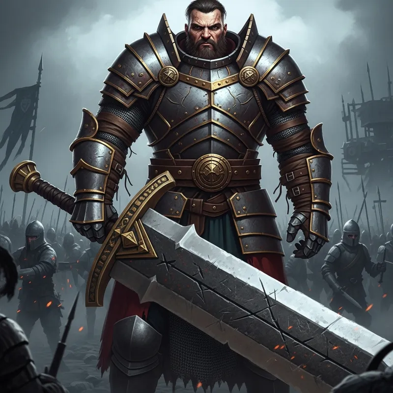 Orthodox Guts from Berserk: Dark Medieval Warrior on Chaotic Battlefield