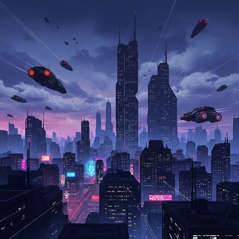 Neon Cyberpunk Cityscape | Futuristic Skyscrapers & Flying Vehicles