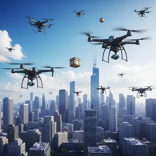 Advanced Future: Countless Drones in Ultramodern Cityscape