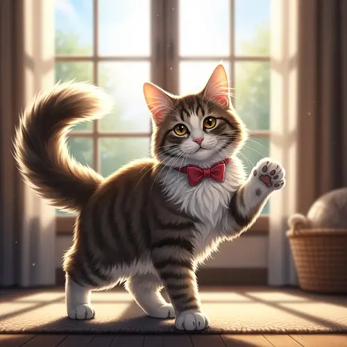 Fluffy Cat with Golden Eyes in Playful Position