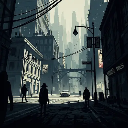 Dark Dystopian Cityscape in Surreal Style - Modern Video Game Art