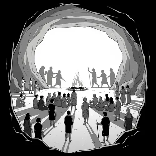 Plato's Allegory of the Cave: Minimalist Black & White Interpretation