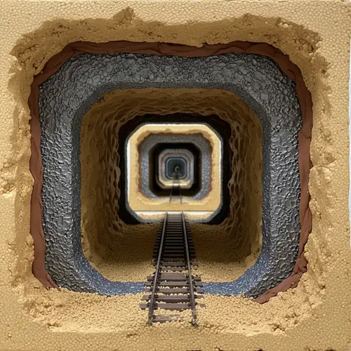 Intricate Miniature Model of Endless Mine Shaft Tunnel with Infinity Mirror Illusion