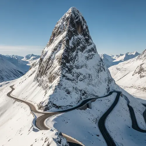 Majestic Mountain Covered in Snow | Scenic Winding Road