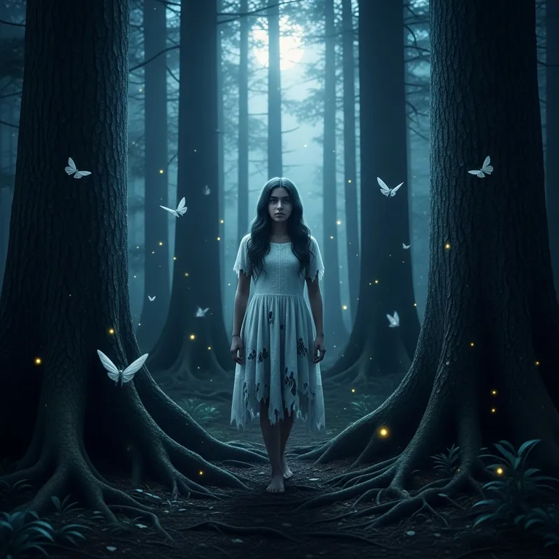 Eerie Girl Roaming Dark Forest Eerie Girl Roaming Dark Forest