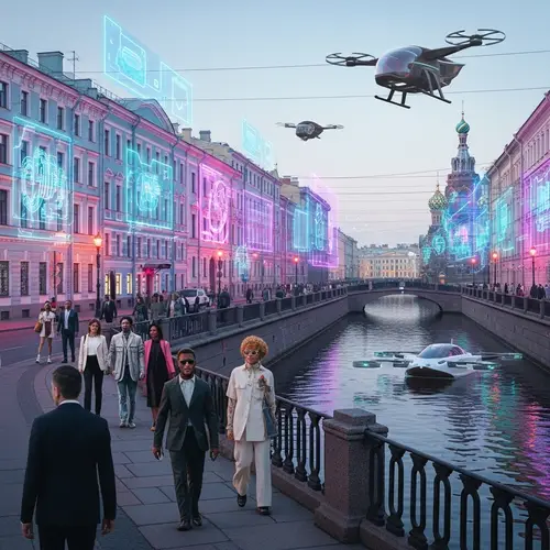 Futuristic Scene in the Historical Center of St. Petersburg 2093