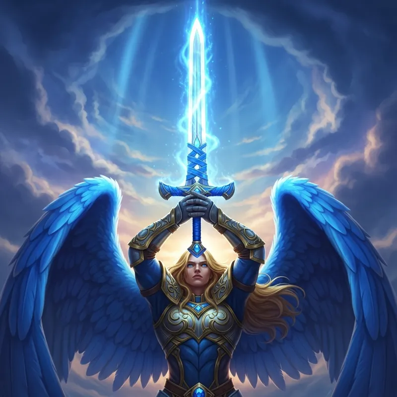 Blue-Winged Archangel with Blue Sword - Heavenly Guardian
