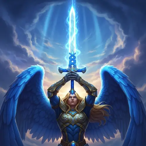 Blue-Winged Archangel with Blue Sword
