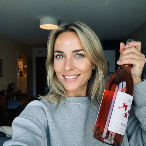 Caucasian Woman with Blue Eyes Enjoying Rose Wine