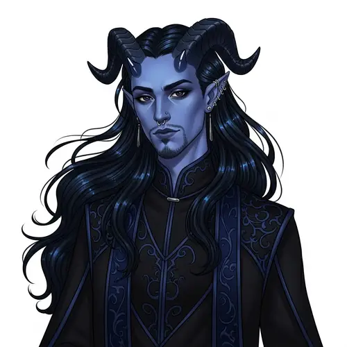 Celestial Tiefling Character with Captivating Blue Skin and Mystical Aura