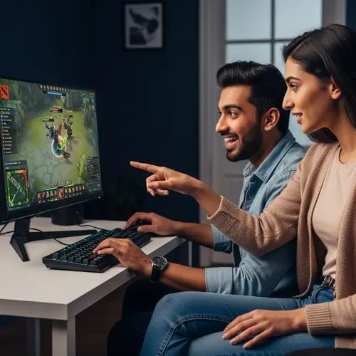 Intense Dota 2 Gaming Moment Captured with South Asian Man and Middle-Eastern Girlfriend