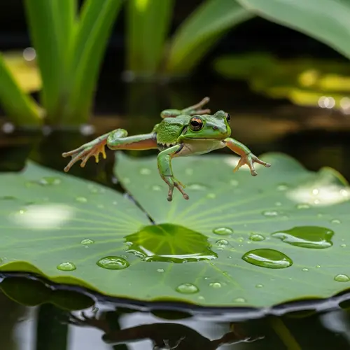 Frog Landing on Leaf: Nature's Perfect Moment