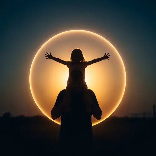 Golden Light Sphere: Silhouette of Father carrying Joyful Girl