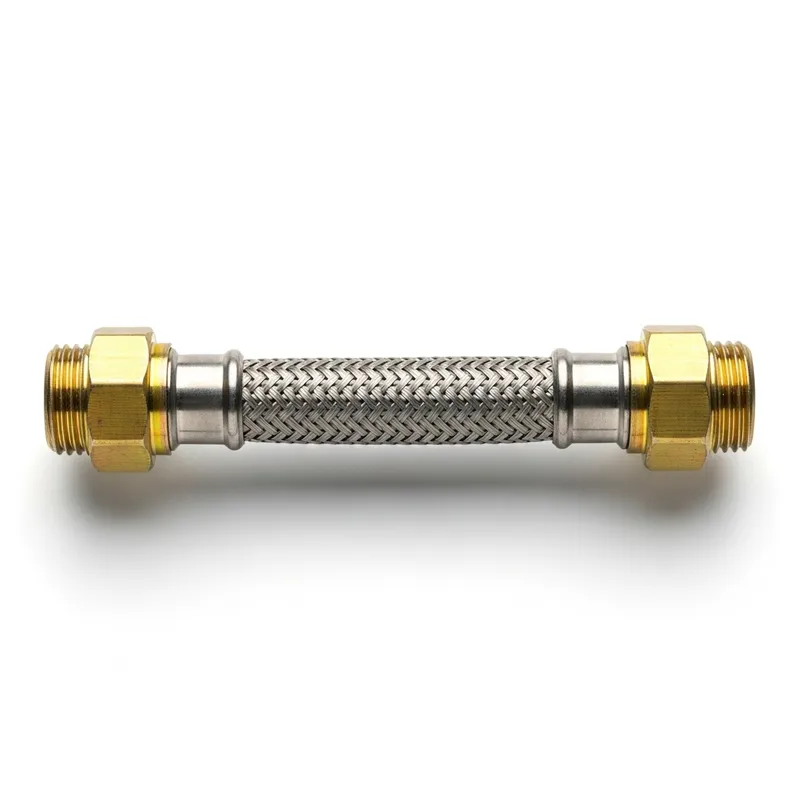 Stainless Steel Braided Gas Pipe on White Background