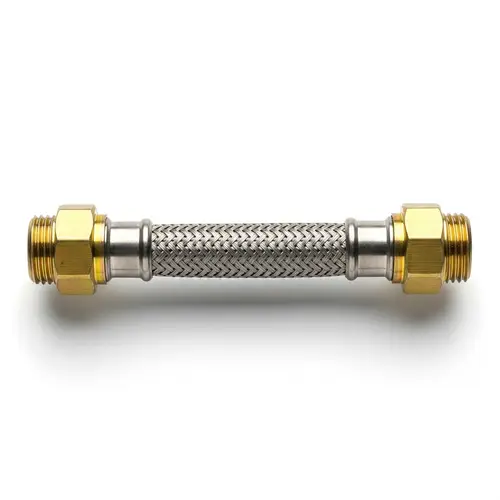 Stainless Steel Braided Gas Pipe on White Background