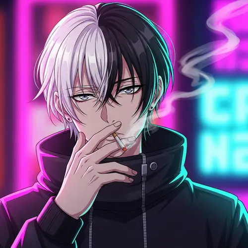 Anime Male Character with Dual-Toned Hairstyle | Cyberpunk Art