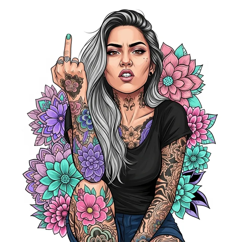 Rebellious Woman Hispanic Graffiti Art with Vibrant Tattoos Rebellious Woman Hispanic Graffiti Art with Vibrant Tattoos
