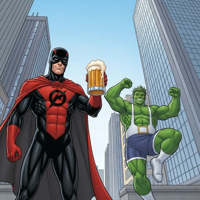 Deadpool and She-Hulk: Playful Superhero Scene