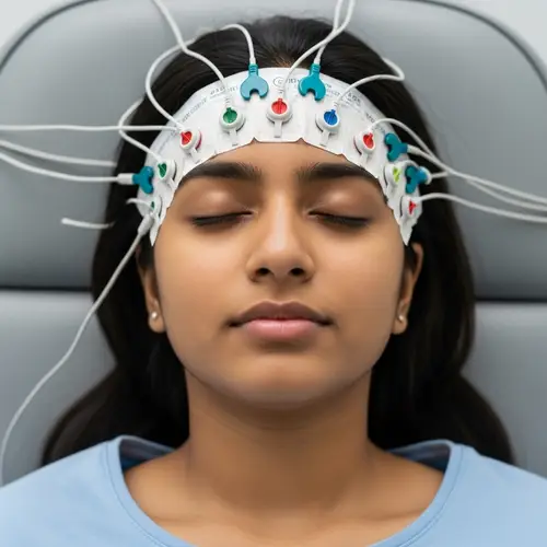 Tranquil South Asian Girl on High-Tech Medical Chair | Advanced Healthcare