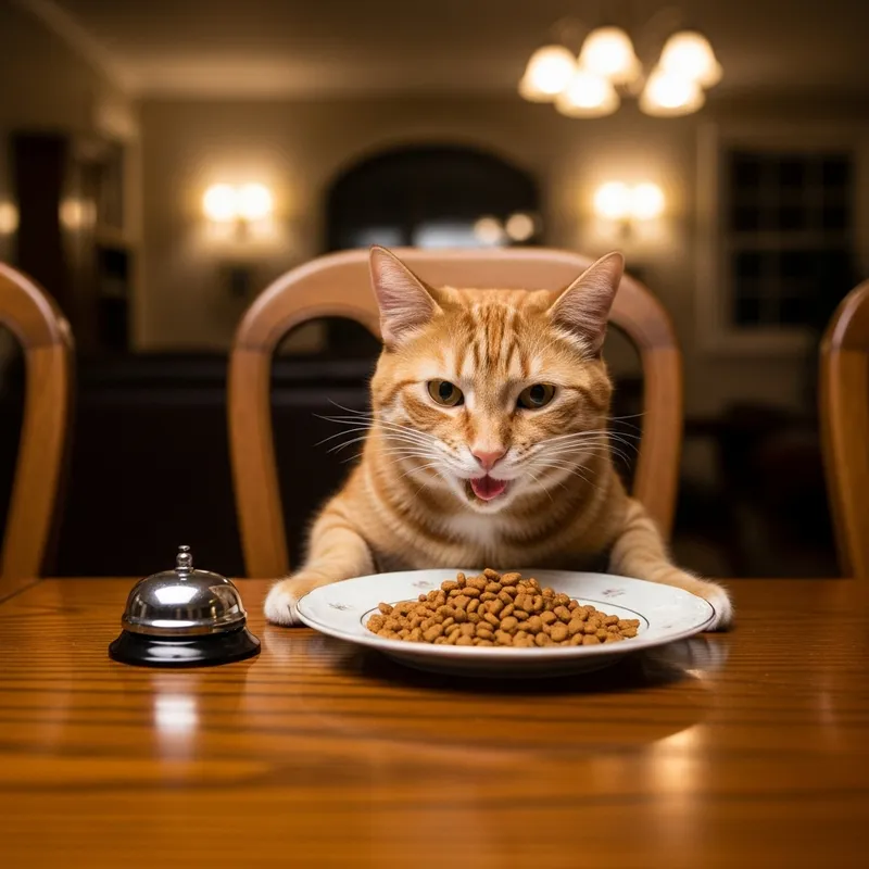 Adorable Cat enjoying a meal with vintage charm