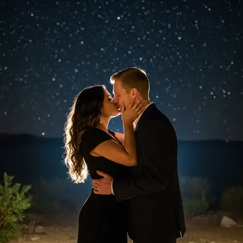 Romantic Midnight Kiss Under Starlit Sky