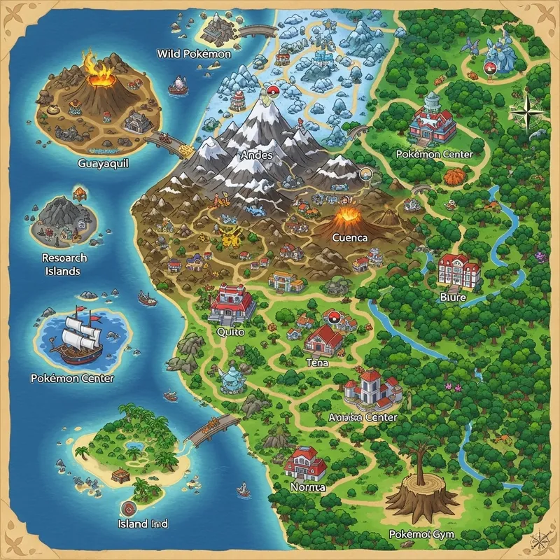 Discover Pokémon Map of Ecuador with Andes, Amazon & Galapagos