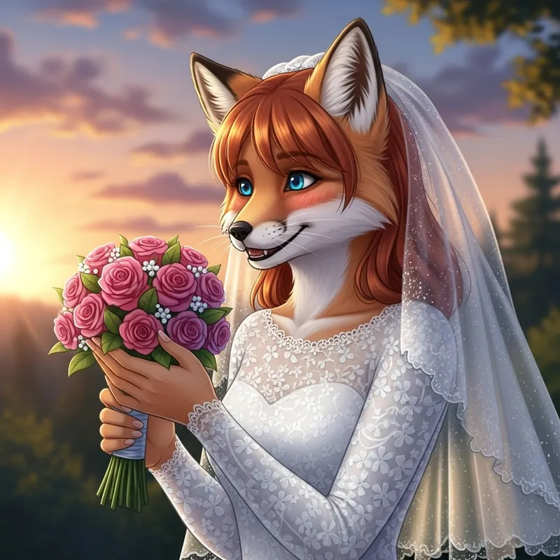 Ethereal Fox Bride in White Gown | Sunset Wedding Beauty