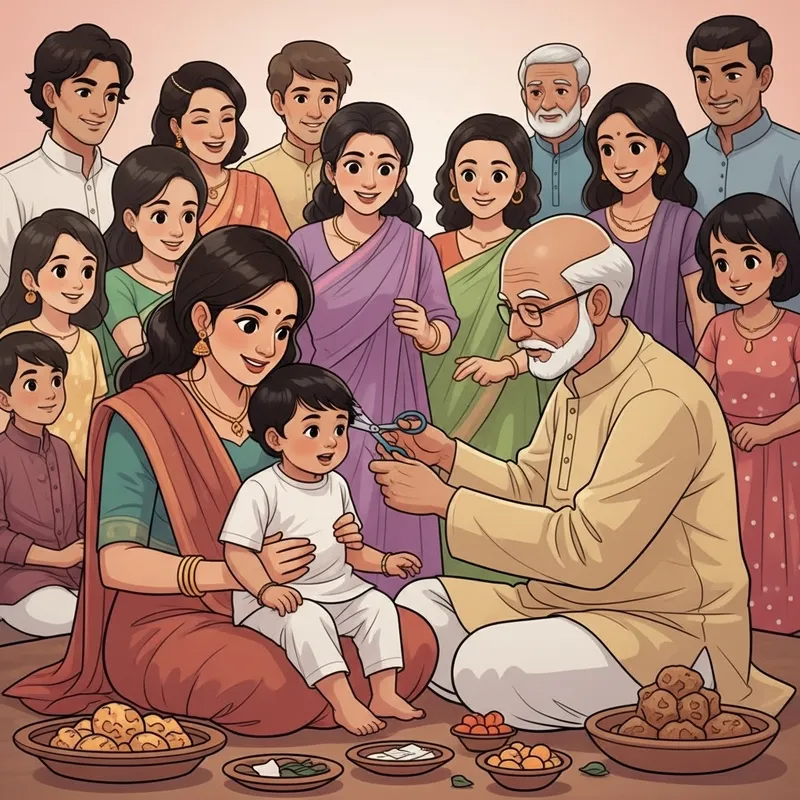 South Asian Mundan Ceremony Illustration