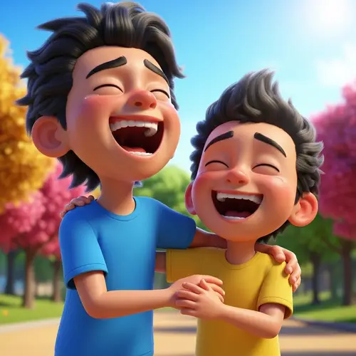 Hispanic Young Cartoon Boy Laughing with Brother | Animated Joy
